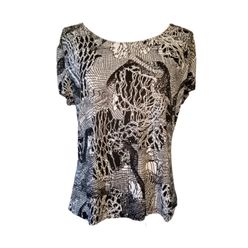 Vintage 90's Super Soft Black Print Blouse Top, Size L